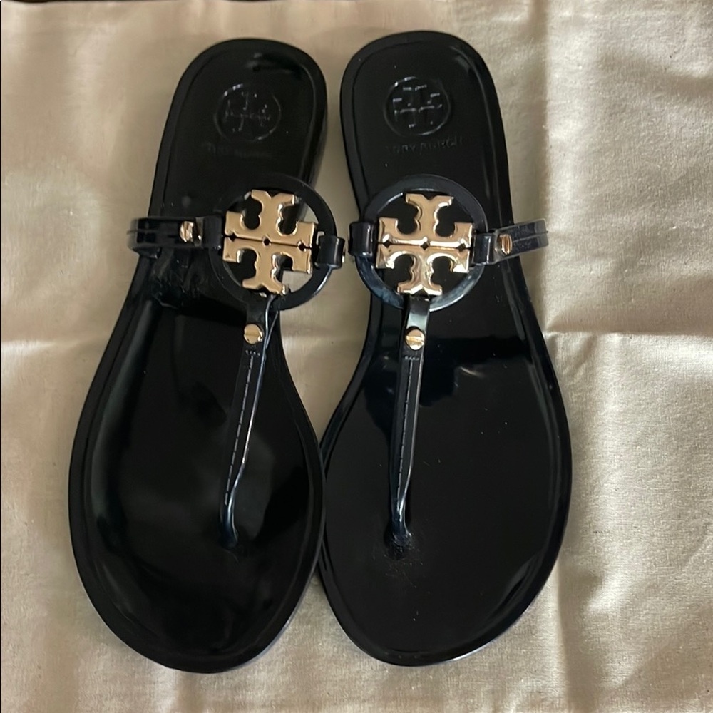 Tory Burch Mini Miller Jelly Thong Sandal Black and Gold